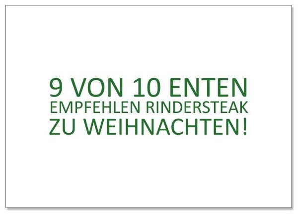 9 von 10 Enten empfehlen Rindsteak zu Weihnachten - Postkarte