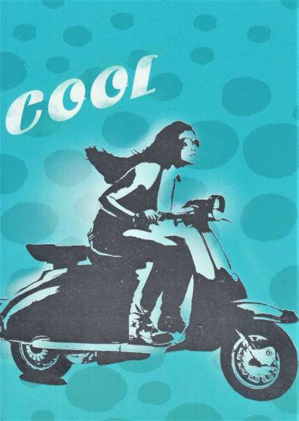 cool, Lady auf Roller - Postkarte