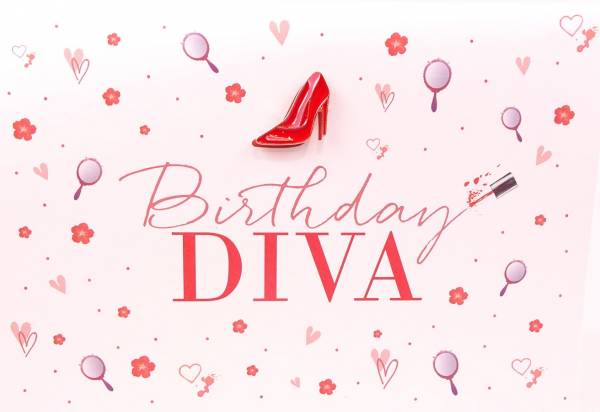 Birthday DIVA - Glückwunschkarte mit Pin